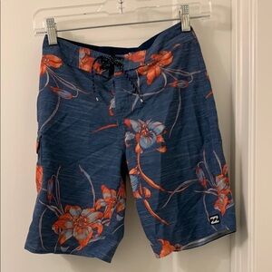 Billabong Blue and Orange Swim Trunks Tropical Design